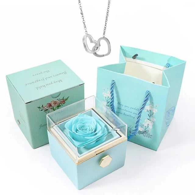  Rotating Rose Box-Engraved Heart Necklace 