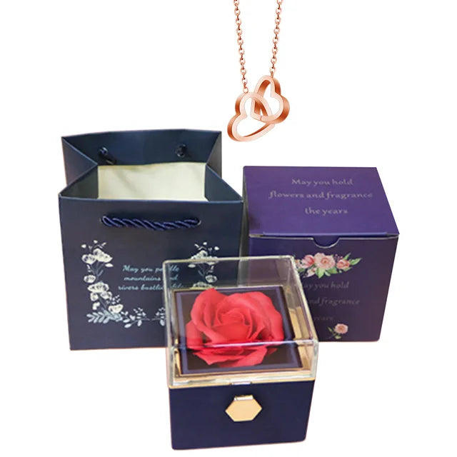  Rotating Rose Box-Engraved Heart Necklace 