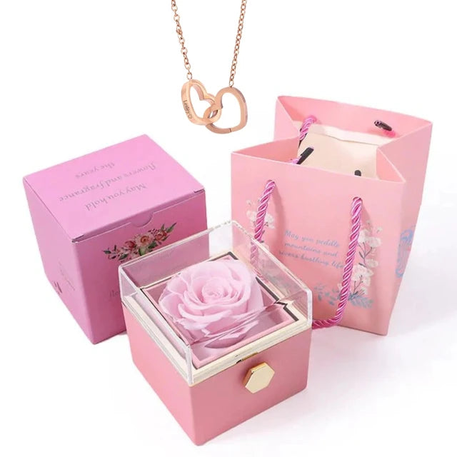  Rotating Rose Box-Engraved Heart Necklace 