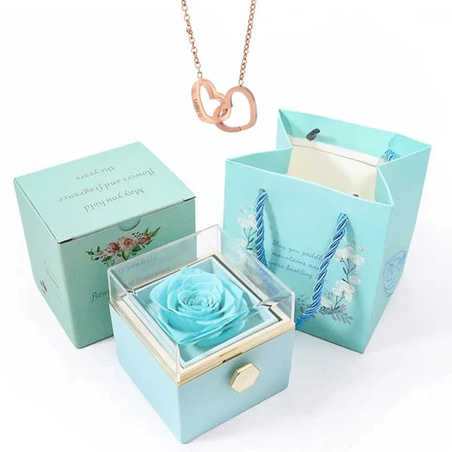  Rotating Rose Box-Engraved Heart Necklace 