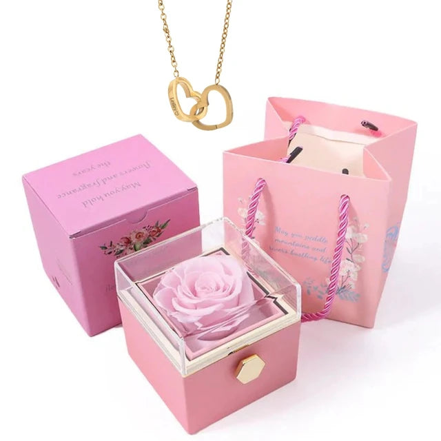  Rotating Rose Box-Engraved Heart Necklace 