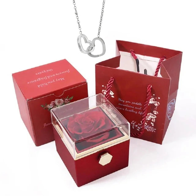  Rotating Rose Box-Engraved Heart Necklace 