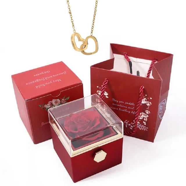  Rotating Rose Box-Engraved Heart Necklace 