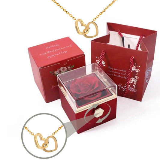  Rotating Rose Box-Engraved Heart Necklace 